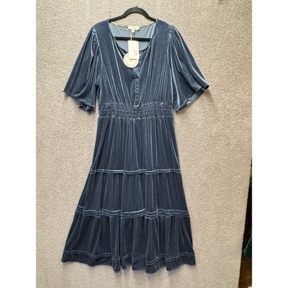 Umgee Dresses & Skirts - Umgee Velvet Whimsigoth Tiered Maxi Dress XL Teal Boho Flutter Sleeve NWT